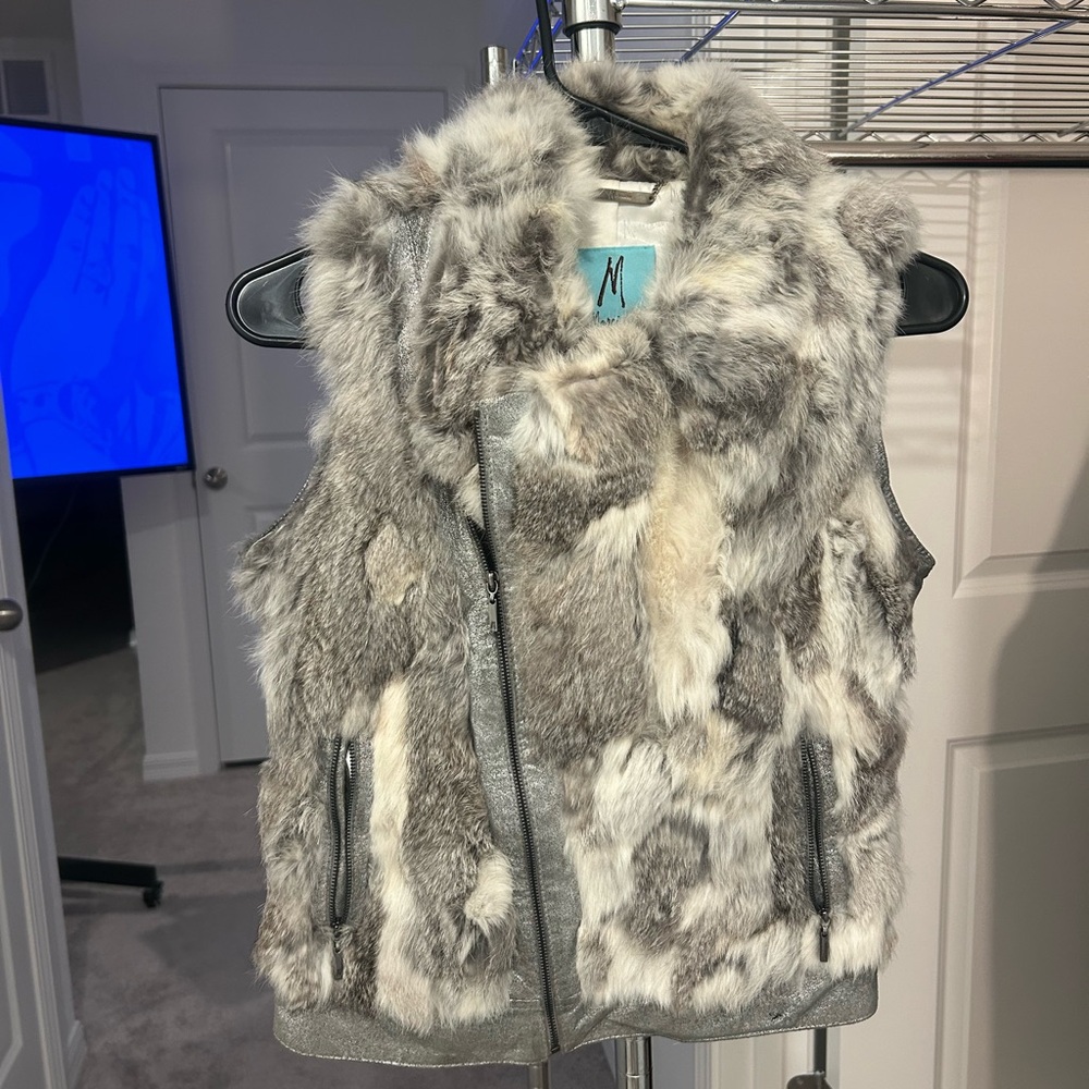Marciano Faux Fur Moto Vest – Silver Gray Luxe Look – Size XS